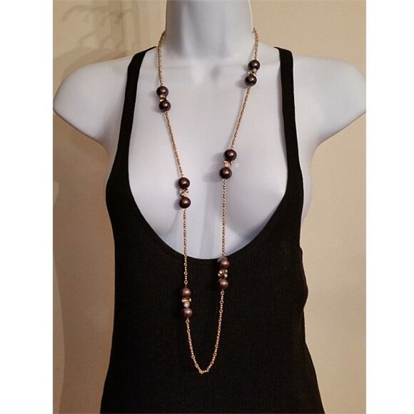 J.Crew Gold Tone Bead Necklace With Rhinestones - Picture 2 of 3